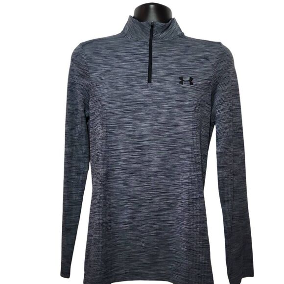 Under Armour Mens Size Small Blue Marled Long Sleeve 1/4 Zip Dri-Fit Polo Shirt - Picture 1 of 4